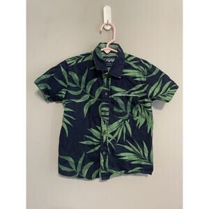 Craft + Flow Voyage Hawaiian Shirt‎ Green Navy Floral Boys Toddler 4-5
